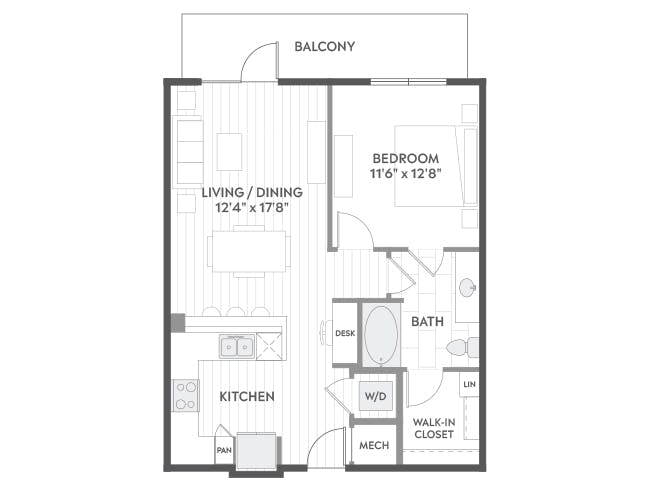 A3a floor plan, 1 Bedroom, 1 Bathroom at AMLI North Park apartments