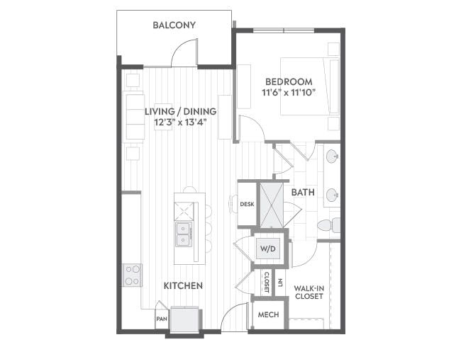 A3c floor plan, 1 Bedroom, 1 Bathroom at AMLI North Park apartments