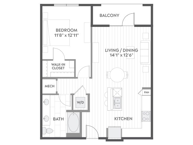 A4 floor plan, 1 Bedroom, 1 Bathroom at AMLI North Park apartments