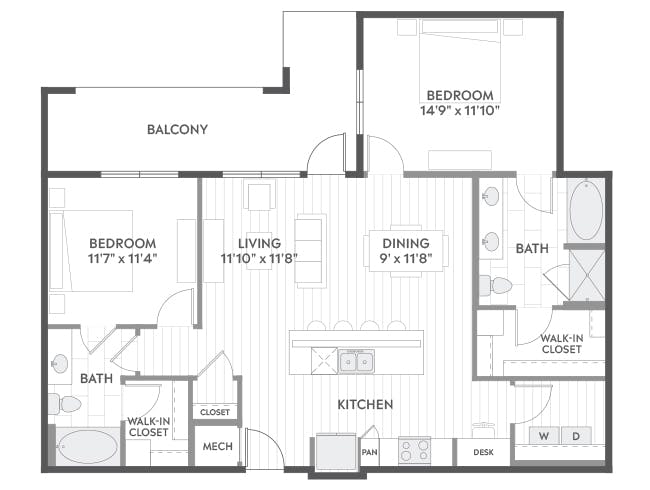 C6a floor plan, 2 Bedroom, 2 Bathroom at AMLI North Park apartments