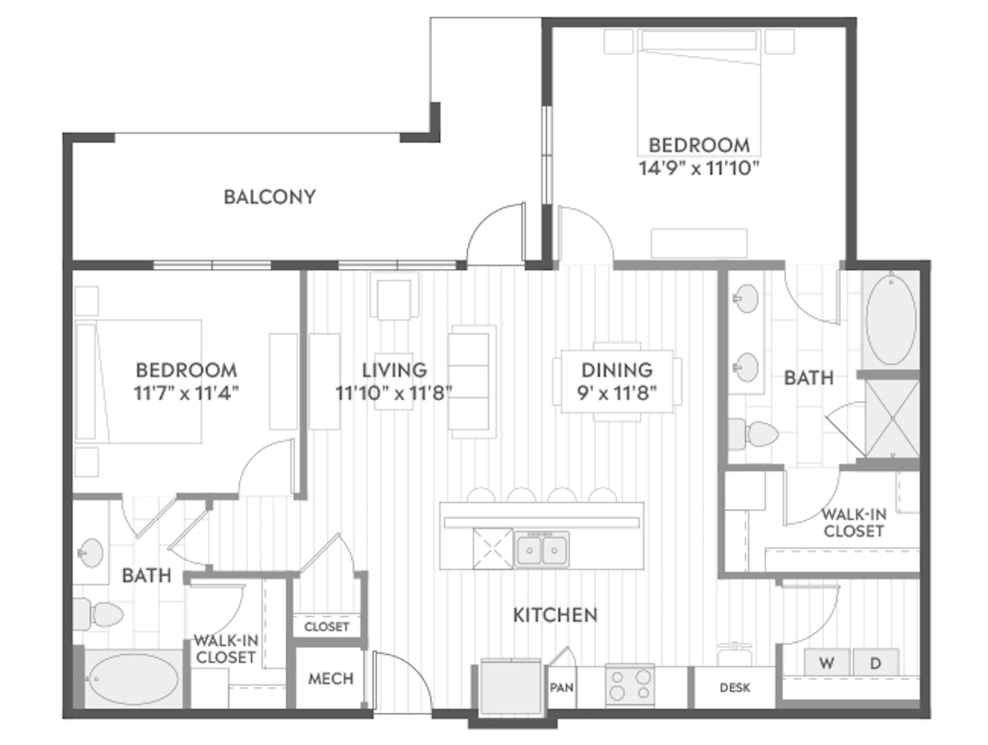C6a floor plan, 2 Bedroom, 2 Bathroom at AMLI North Park apartments
