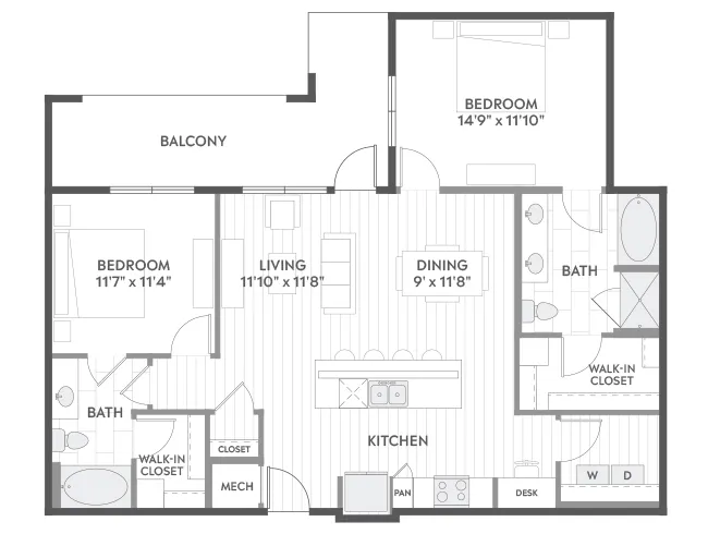 C6a floor plan, 2 Bedroom, 2 Bathroom at AMLI North Park apartments