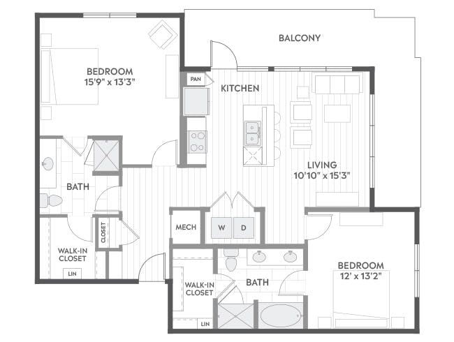 C6b floor plan, 2 Bedroom, 2 Bathroom at AMLI North Park apartments