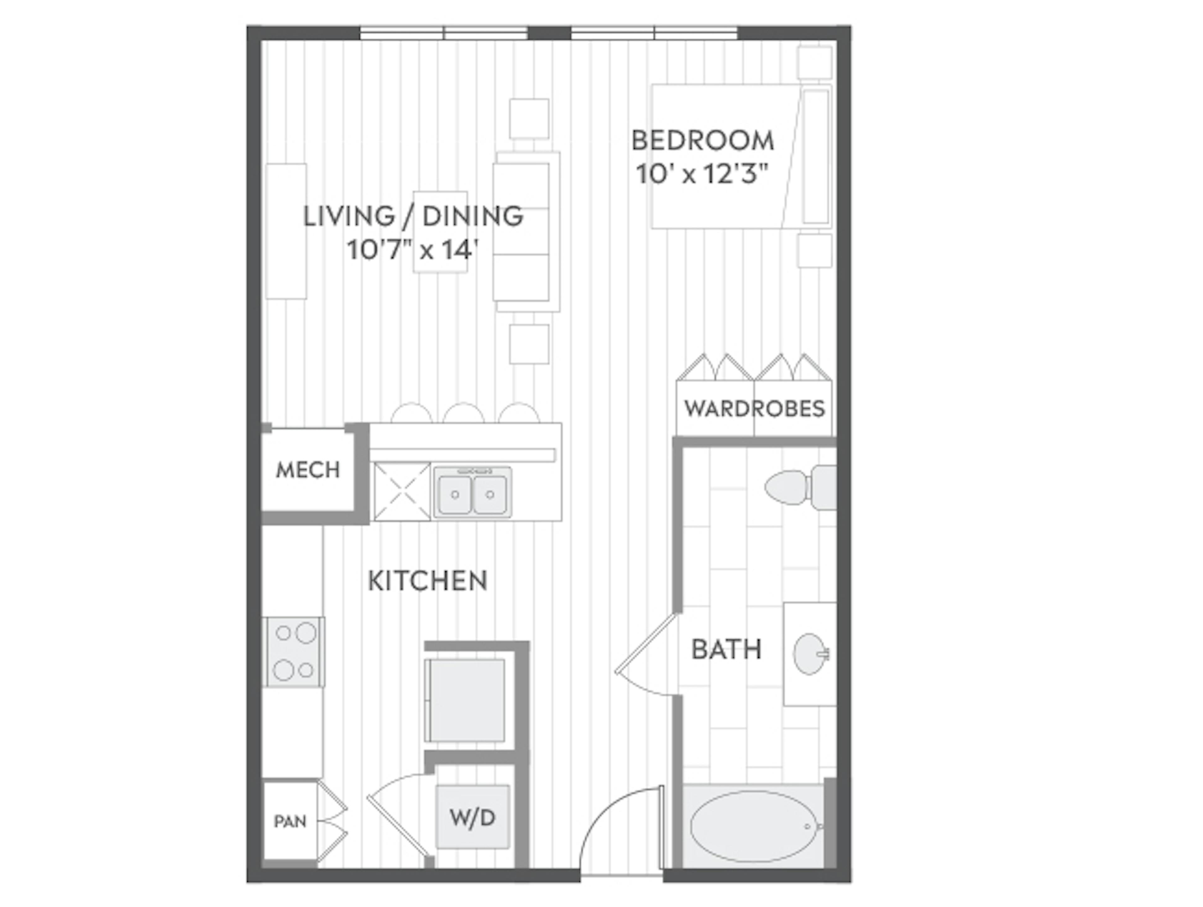 E2a floor plan, Studio, 1 Bathroom at AMLI North Park apartments