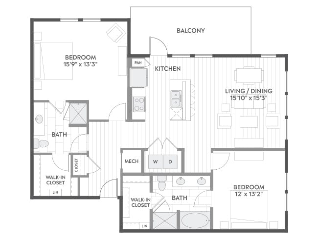 C6c floor plan, 2 Bedroom, 2 Bathroom at AMLI North Park apartments