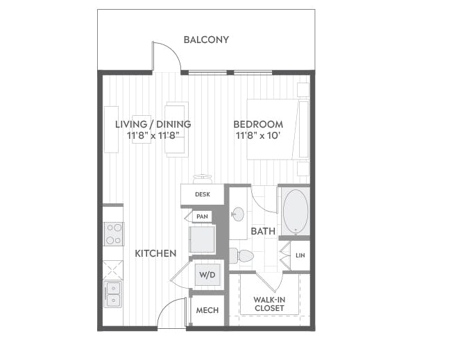 E1 floor plan, Studio, 1 Bathroom at AMLI North Park apartments