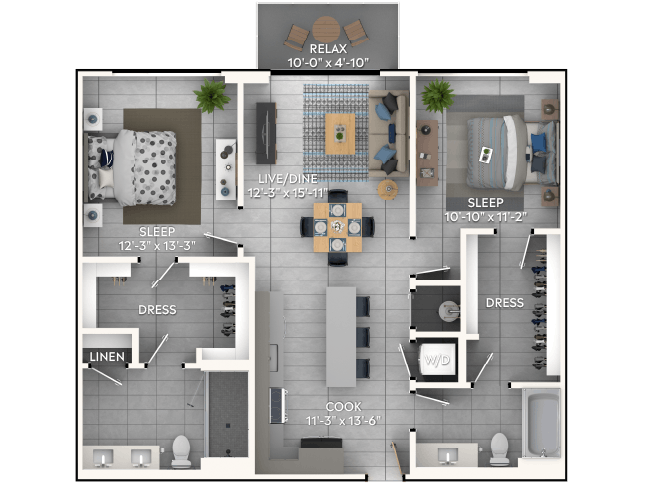 C4b floor plan, 2 Bedroom, 2 Bathroom at AMLI Wynwood apartments