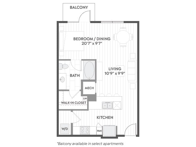 E2 floor plan, Studio, 1 Bathroom at AMLI North Park apartments