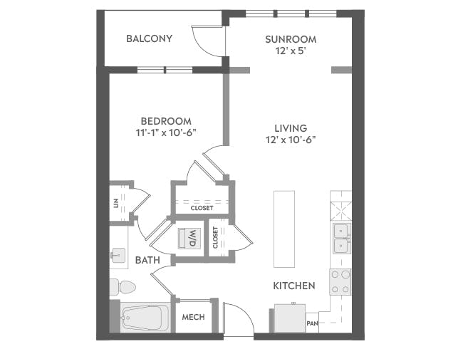 A3S floor plan, 1 Bedroom, 1 Bathroom, Sunroom at AMLI Brookhaven apartments