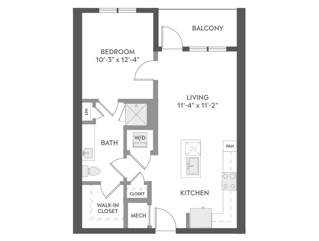 A2a floor plan, 1 Bedroom, 1 Bathroom at AMLI Brookhaven apartments