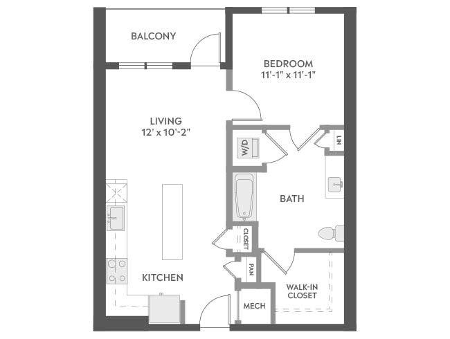 A3 floor plan, 1 Bedroom, 1 Bathroom at AMLI Brookhaven apartments
