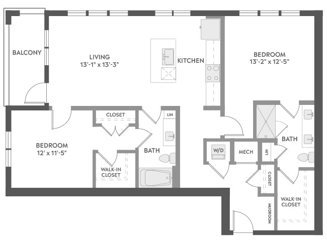C6a floor plan, 2 Bedroom, 2 Bathroom at AMLI Brookhaven apartments