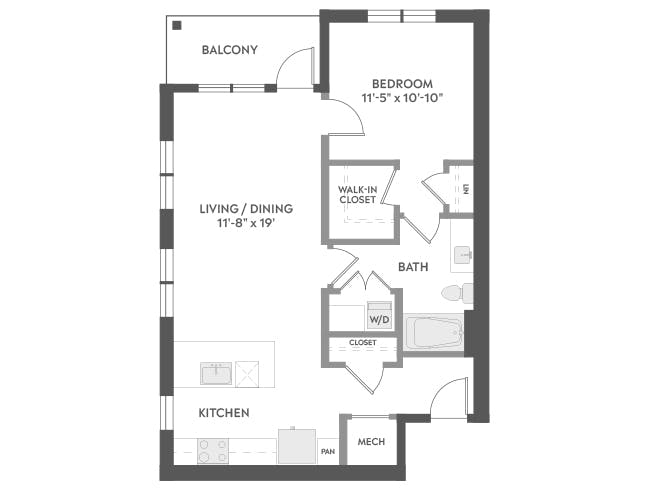 A3a floor plan, 1 Bedroom, 1 Bathroom at AMLI Brookhaven apartments