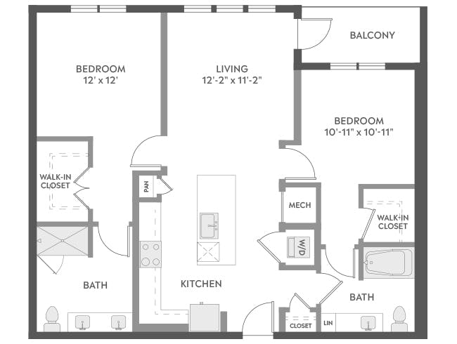 C5a floor plan, 2 Bedroom, 2 Bathroom at AMLI Brookhaven apartments