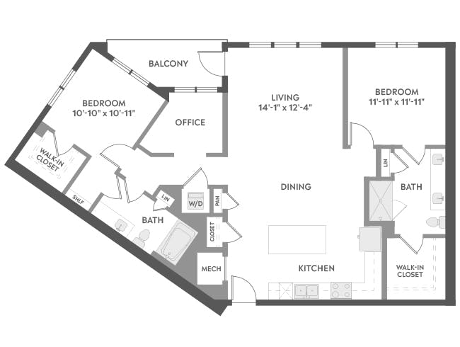 C7D floor plan, 2 Bedroom, 2 Bathroom, Office at AMLI Brookhaven apartments