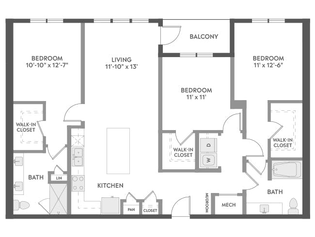 D5 floor plan, 3 Bedroom, 2 Bathroom at AMLI Brookhaven apartments