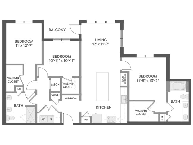 D5a floor plan, 3 Bedroom, 2 Bathroom at AMLI Brookhaven apartments