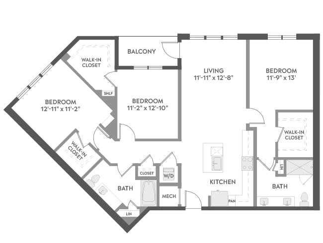 D5b floor plan, 3 Bedroom, 2 Bathroom at AMLI Brookhaven apartments