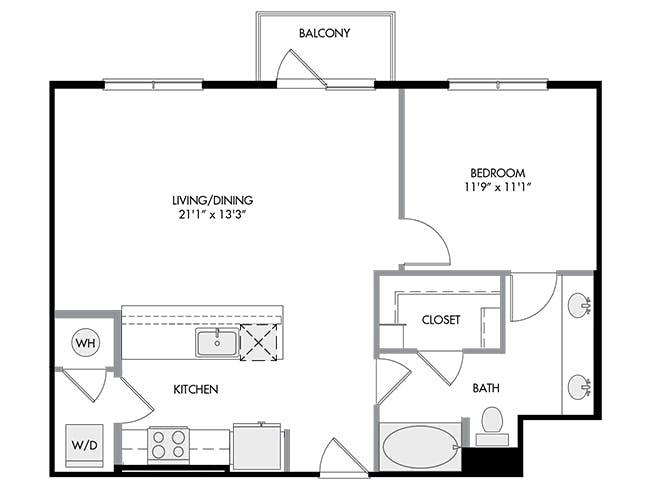 A4cX floor plan, 1 Bedroom, 1 Bathroom at AMLI South Shore apartments