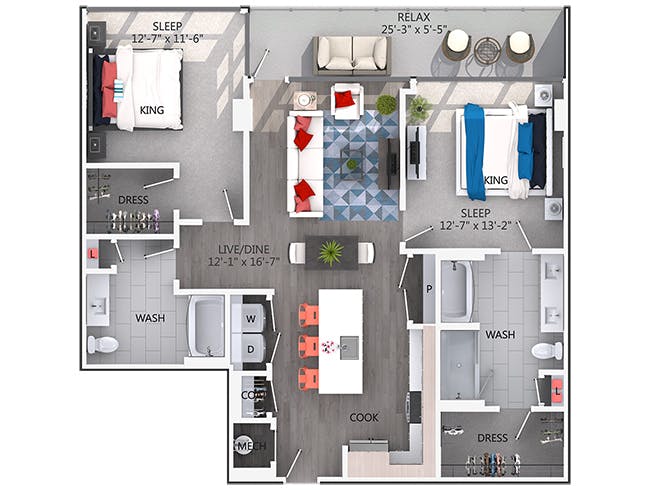 C6a floor plan, 2 Bedroom, 2 Bathroom at AMLI Arts Center apartments