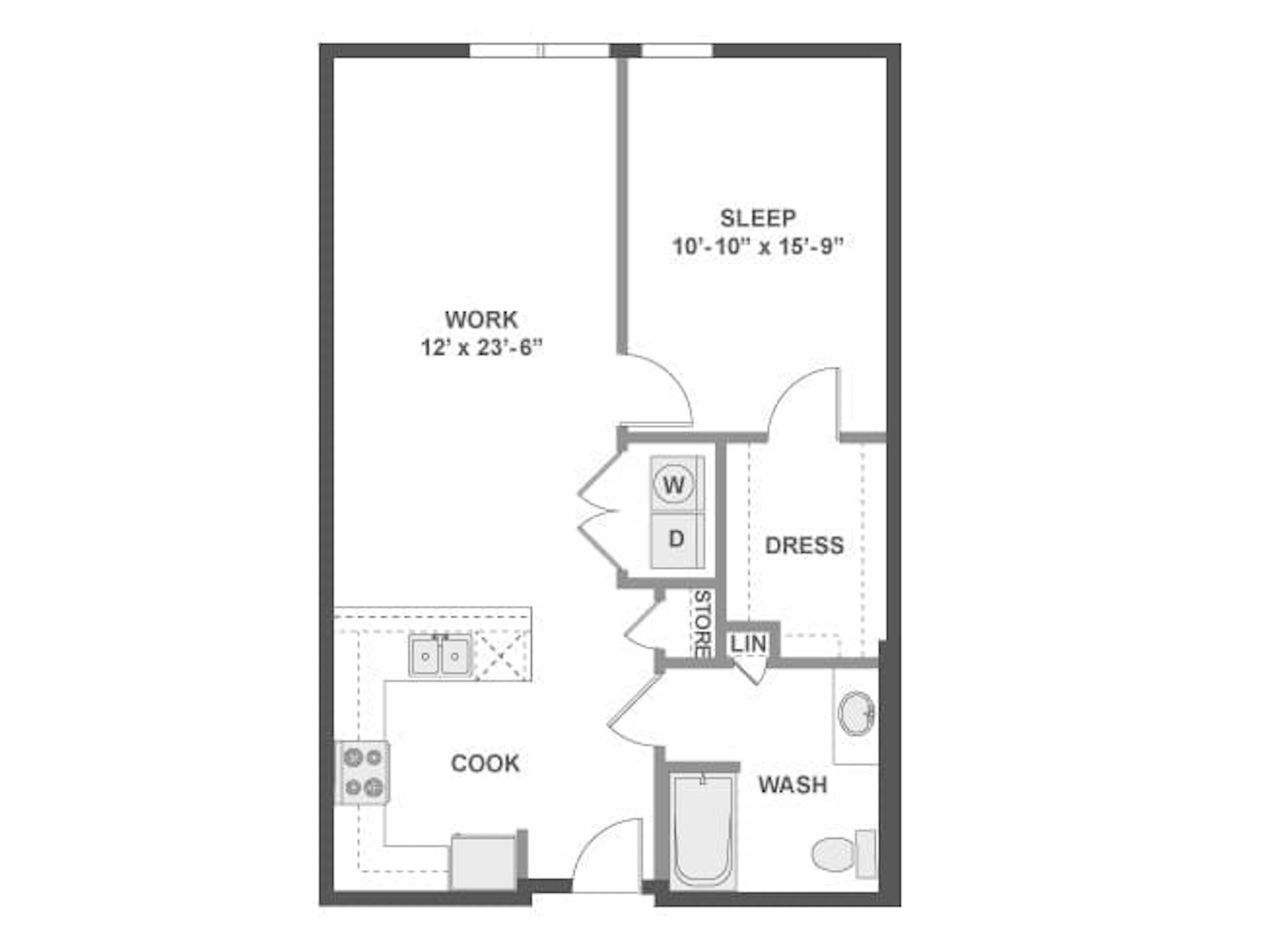 A4LW floor plan, 1 Bedroom, 1 Bathroom, Live/Work at AMLI Wallingford apartments