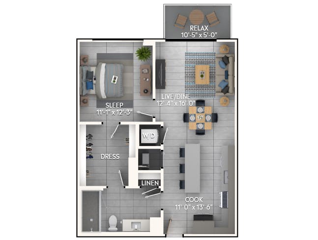A3f floor plan, 1 Bedroom, 1 Bathroom at AMLI Wynwood apartments