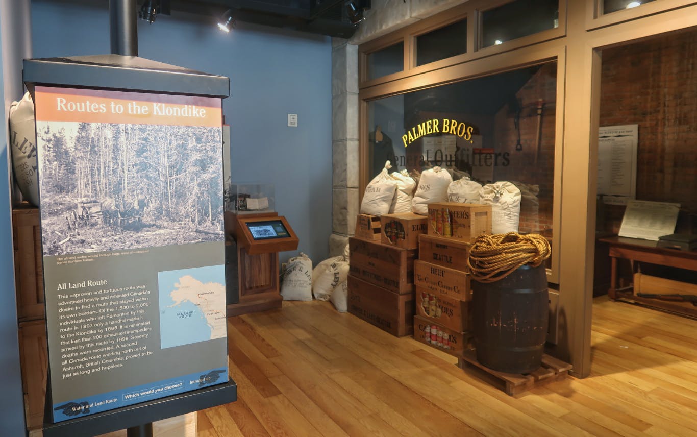 A museum display on the routes and supplies used to get to the Yukon Territories