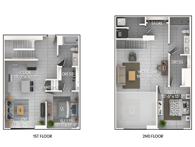 C8aDL floor plan, 2 Bedroom, 2 Bathroom, Loft w/ Office/Den at AMLI Wynwood apartments