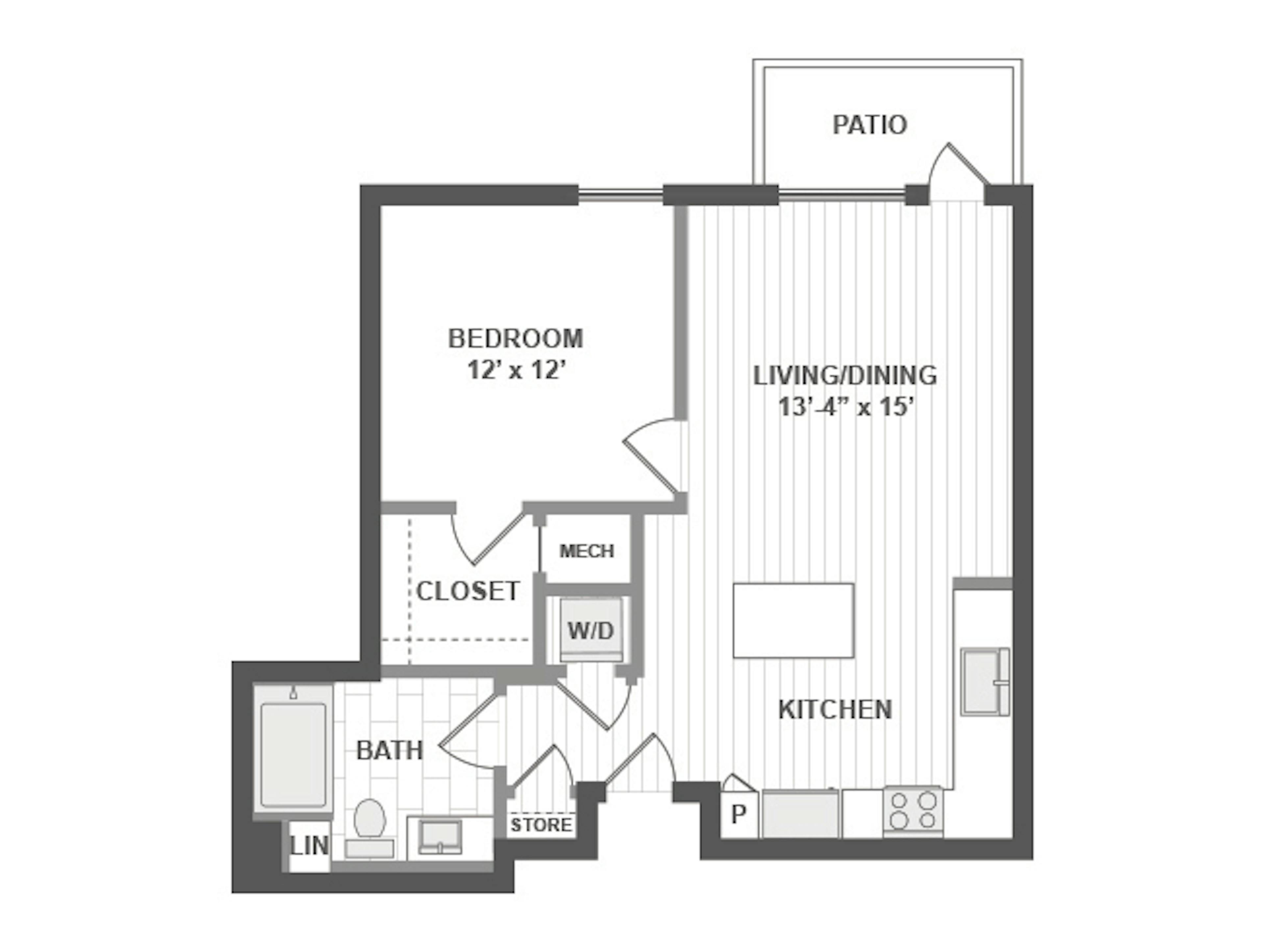 A3 floor plan, 1 Bedroom, 1 Bathroom at AMLI Park Broadway apartments