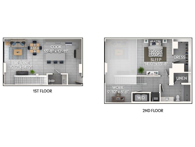 A7bL floor plan, 1 Bedroom, 1.5 Bathroom, Loft at AMLI Wynwood apartments