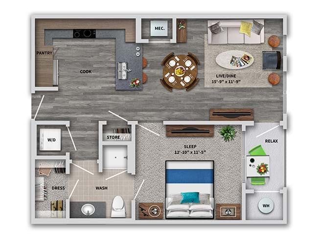 A2 floor plan, 1 Bedroom, 1 Bathroom at AMLI Dry Creek apartments
