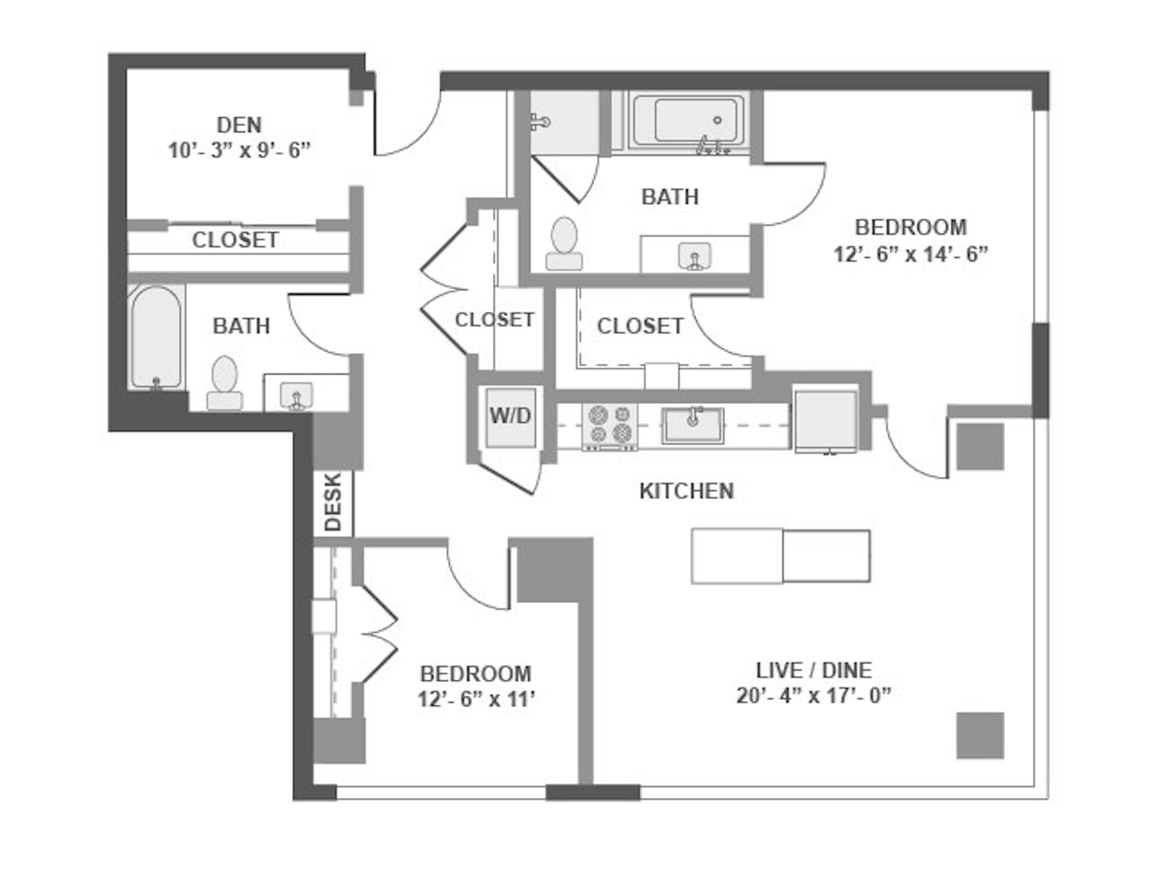 C6aDP floor plan, 2 Bedroom, 2 Bathroom, Penthouse at AMLI Arc apartments