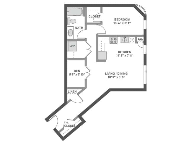 A4 floor plan, 1 Bedroom, 1 Bathroom, Den/Office at AMLI South Lake Union apartments