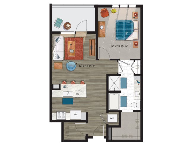 A4c floor plan, 1 Bedroom, 1 Bathroom at AMLI at Uptown apartments