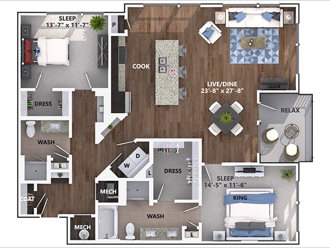 C7 floor plan, 2 Bedroom, 2 Bathroom at AMLI Littleton Village apartments
