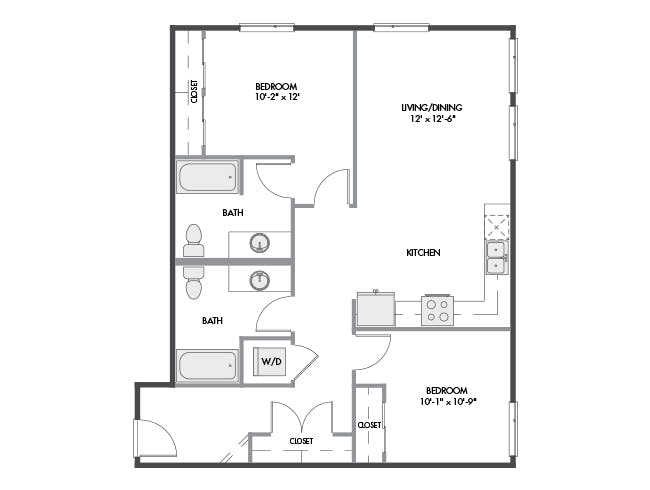 C3a floor plan, 2 Bedroom, 2 Bathroom, at AMLI Spring District apartments