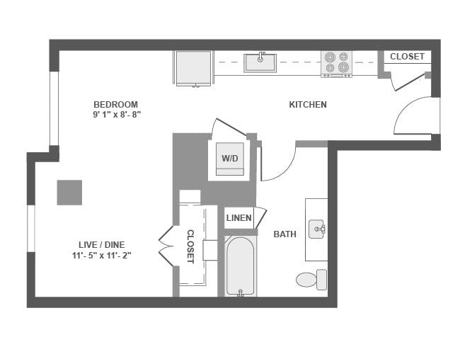 E2 floor plan, Studio, 1 Bathroom at AMLI Arc apartments