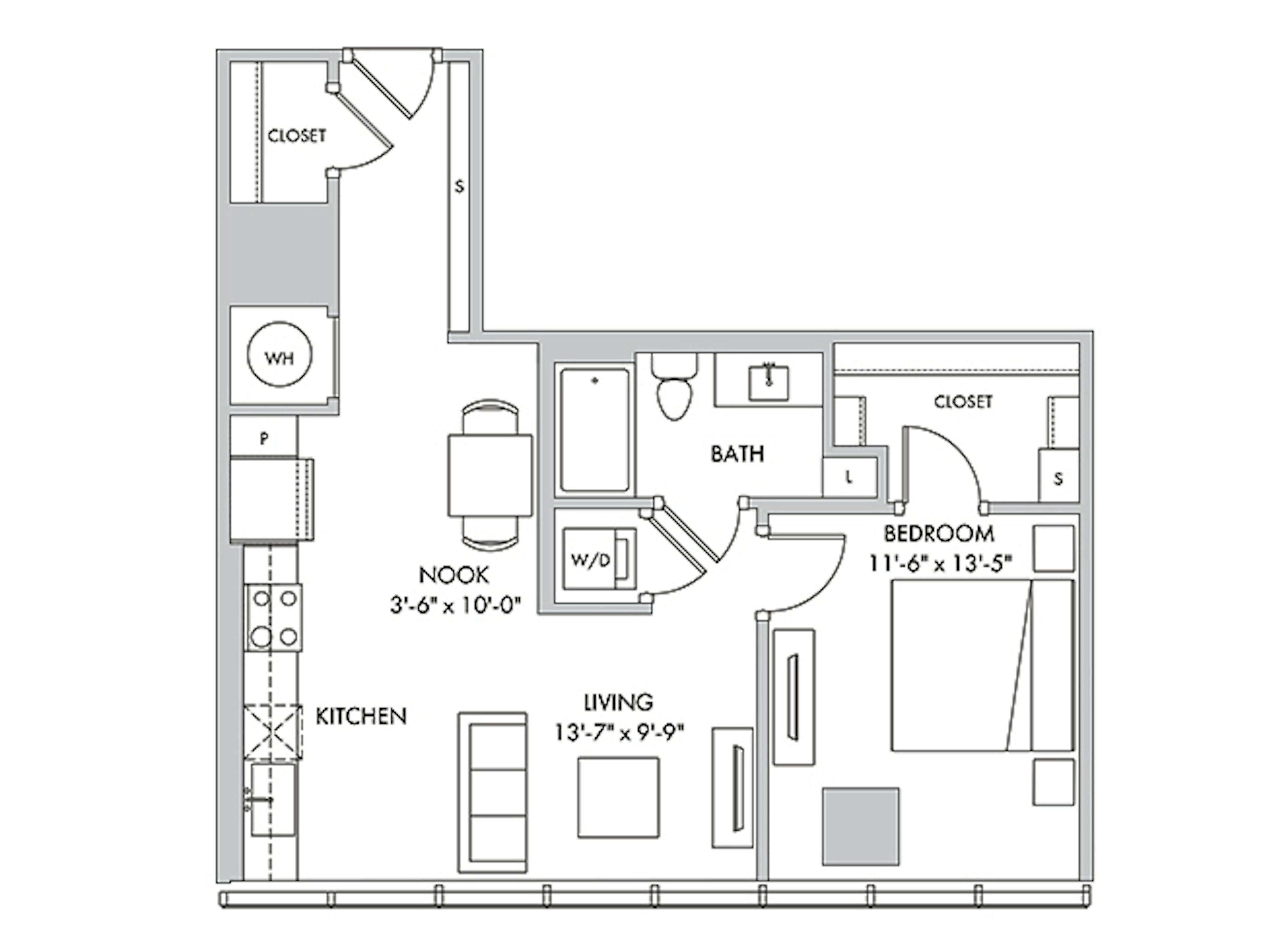 A3c floor plan, 1 Bedroom, 1 Bathroom at AMLI Fountain Place apartments
