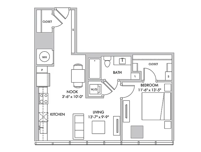 A3c floor plan, 1 Bedroom, 1 Bathroom at AMLI Fountain Place apartments