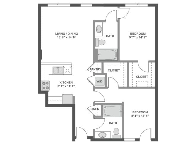 C4 floor plan, 2 Bedroom, 2 Bathroom at AMLI South Lake Union apartments