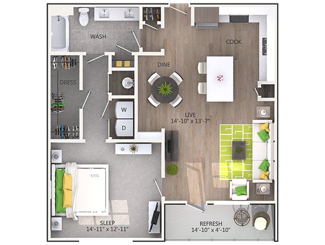 Sidney floor plan, 1 Bedroom, 1 Bathroom at AMLI Piedmont Heights apartments
