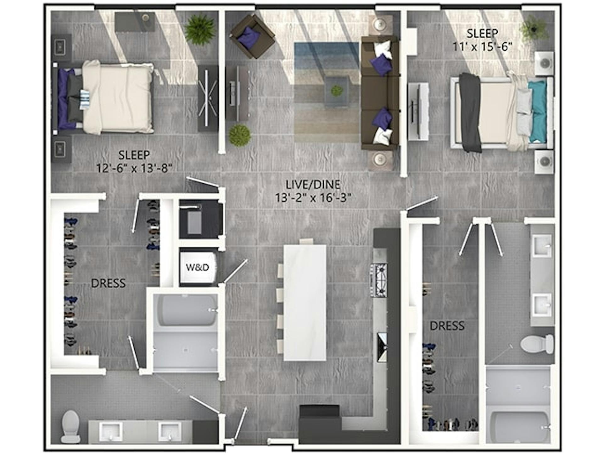 C7P floor plan, 2 Bedroom, 2 Bathroom, Penthouse at AMLI Midtown Miami apartments