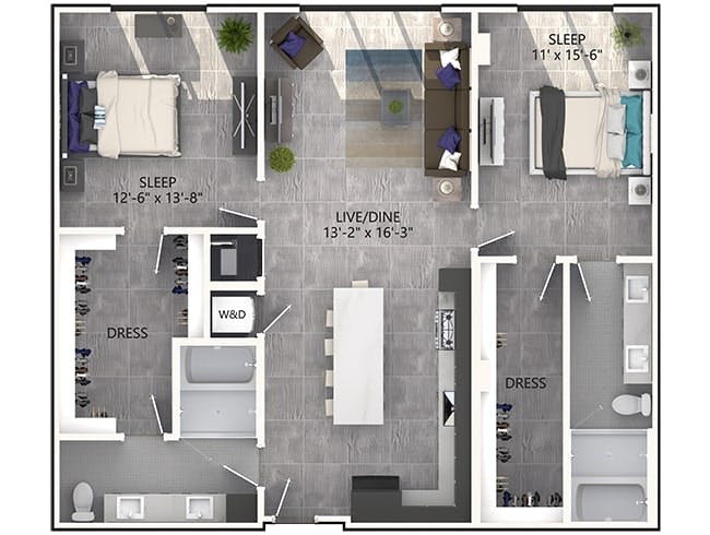 C7P floor plan, 2 Bedroom, 2 Bathroom, Penthouse at AMLI Midtown Miami apartments