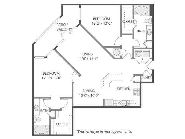 C6a floor plan, 2 Bedroom, 2 Bathroom at AMLI South Shore apartments