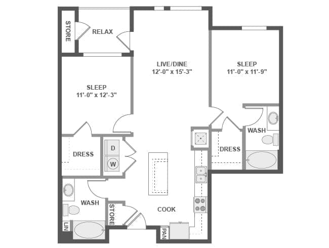 C3b floor plan, 2 Bedroom, 2 Bathroom at AMLI Uptown Orange apartments