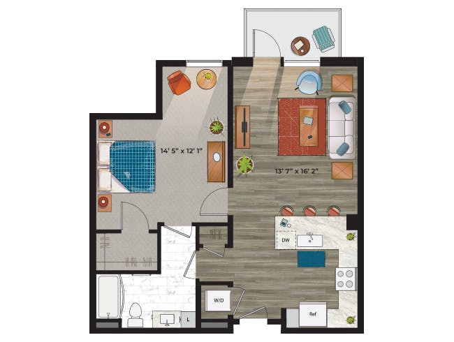 A4a floor plan, 1 Bedroom, 1 Bathroom at AMLI at Uptown apartments