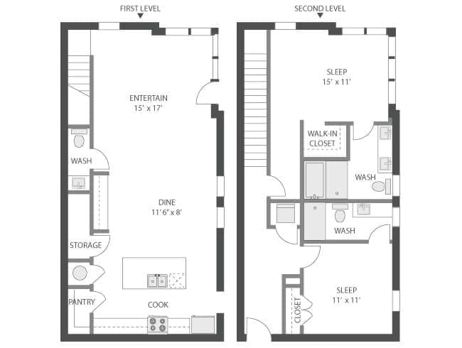 Monroe floor plan, 2 Bedroom, 2 Bathroom at AMLI Old 4th Ward apartments