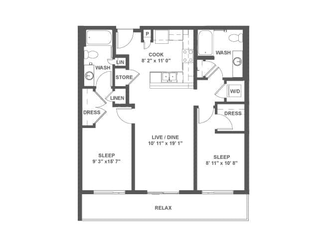 C3a floor plan, 2 Bedroom, 2 Bathroom at AMLI Mark24 apartments