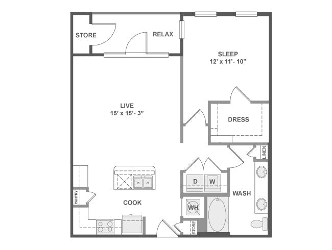 A3c floor plan, 1 Bedroom, 1 Bathroom at AMLI on Aldrich apartments