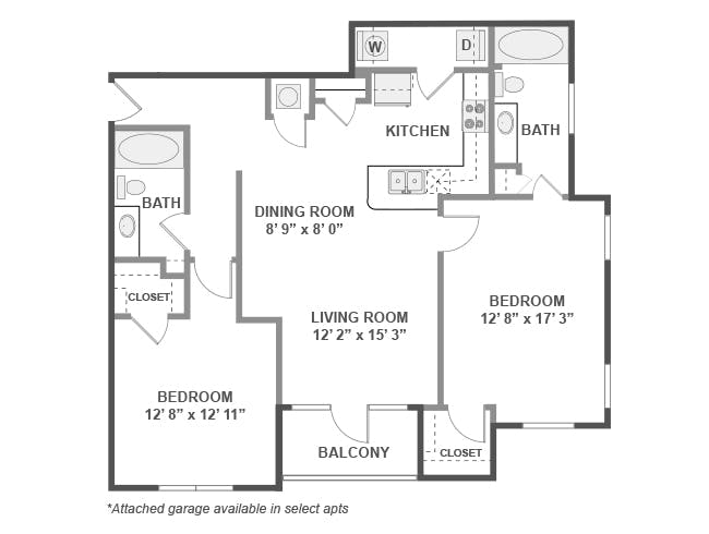 C6 floor plan, 2 Bedroom, 2 Bathroom, Select apts w/ Garage at AMLI at Escena apartments